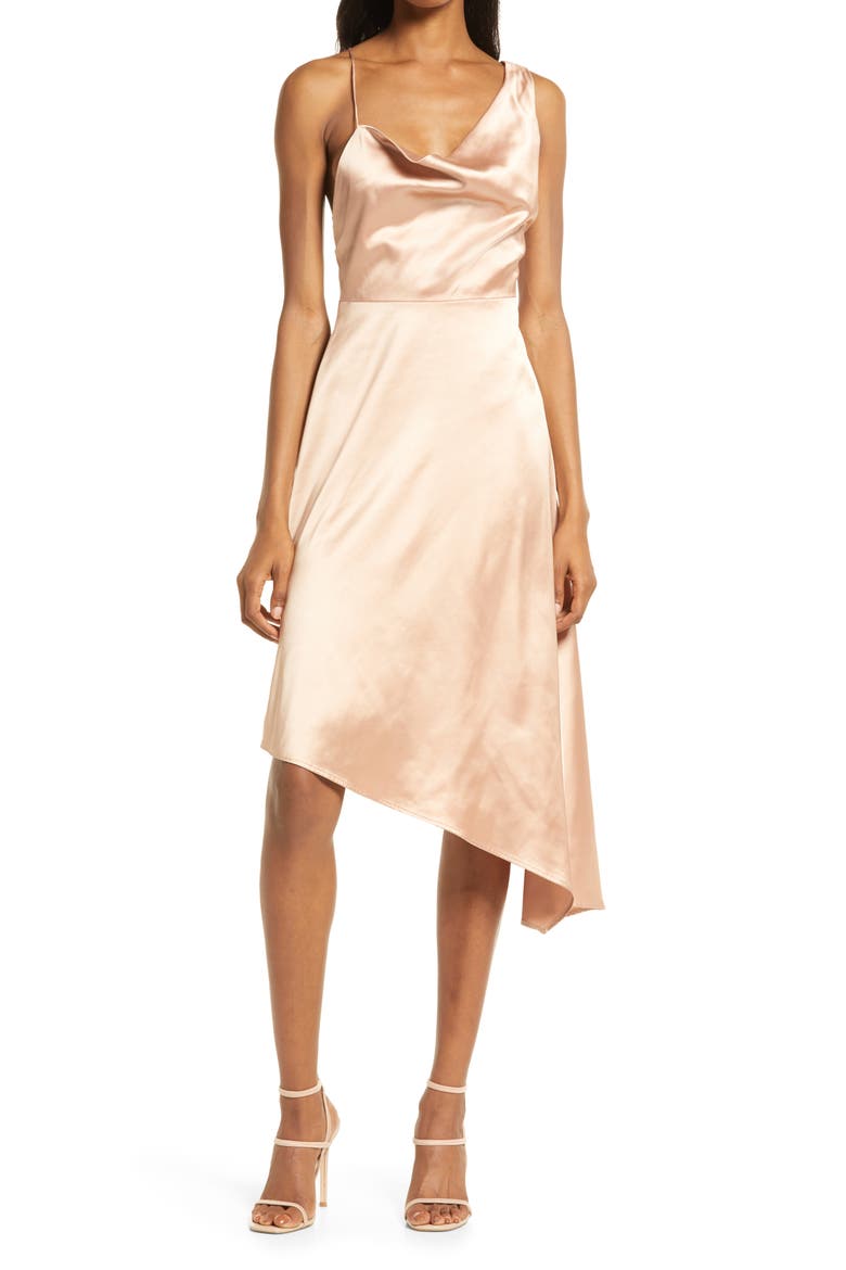 Sereno Cowl Neck Satin Midi Dress, Main, color, CHAMPAGNE