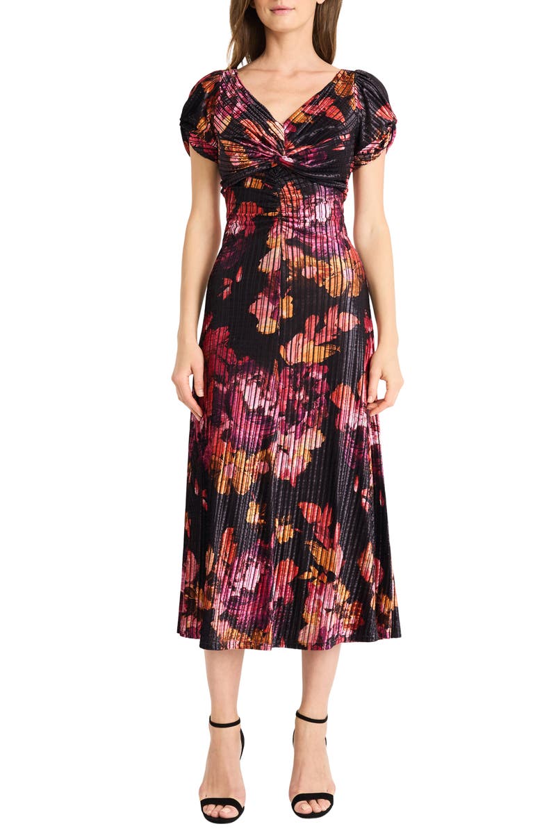 Maggy London Floreal Puff Sleeve Midi Dress, Main, color,