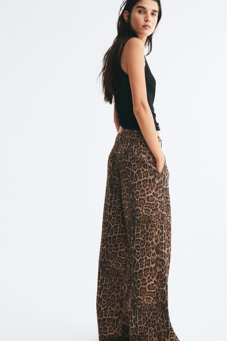 Wide-Leg Dress Pants, Main, color, Dark beige/leopard print