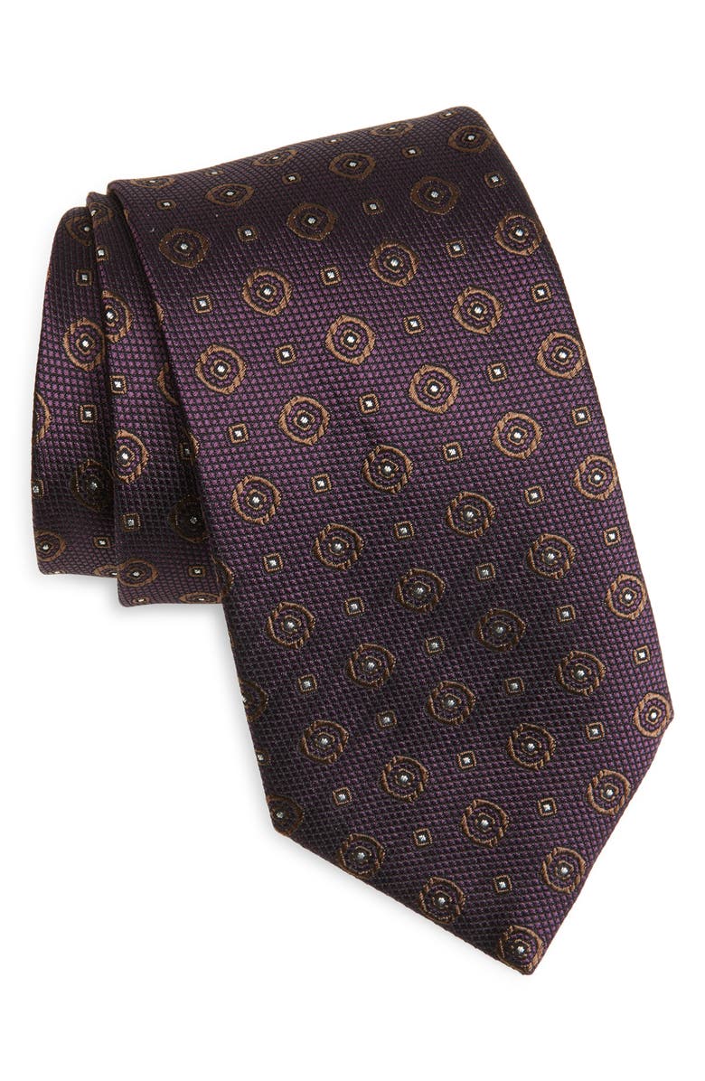 Canali Medallion Silk Tie, Main, color, Dark Red