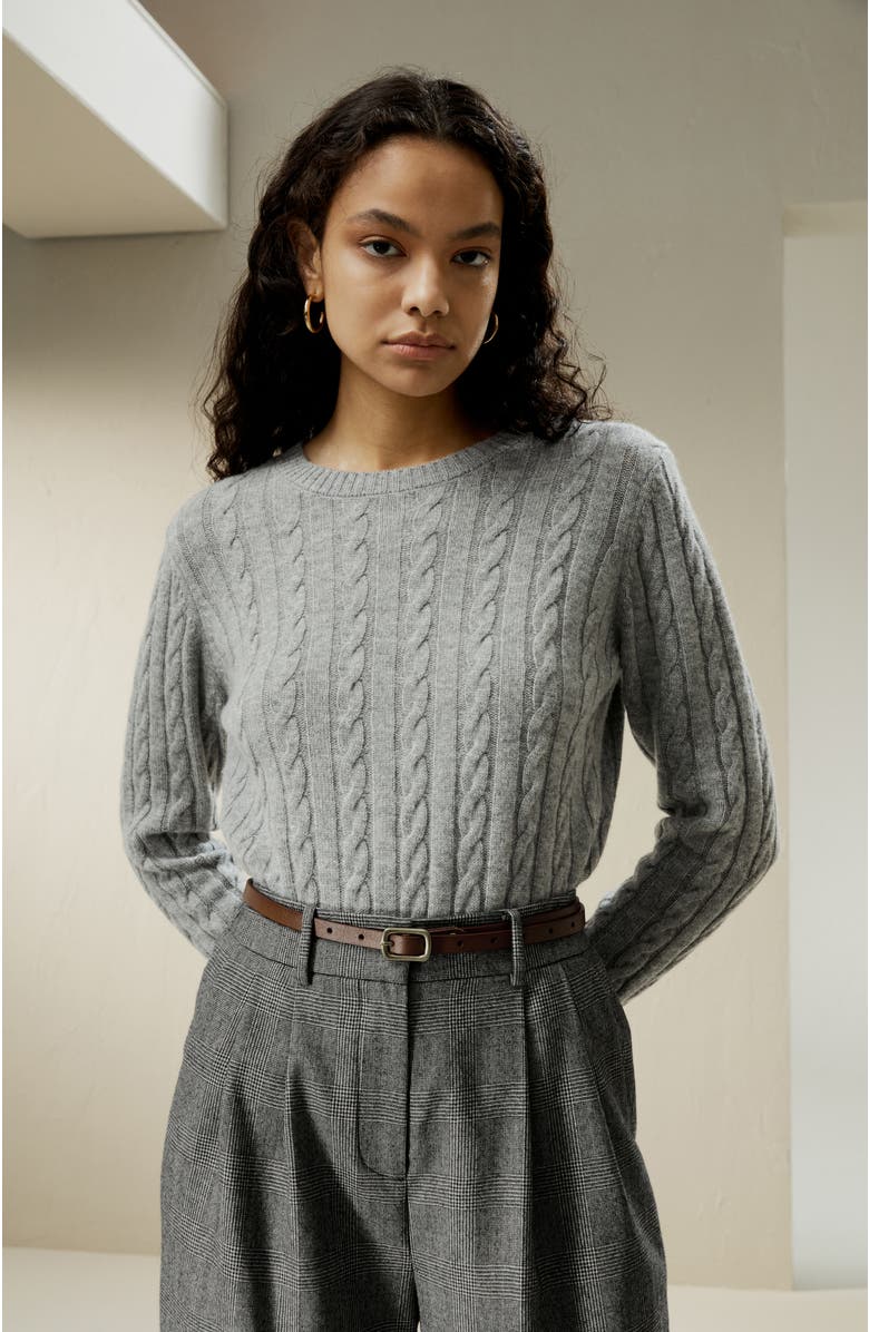 Lilysilk Classic Cable Knit Sweater with Ribbed Edges, Alternate, color, Grey