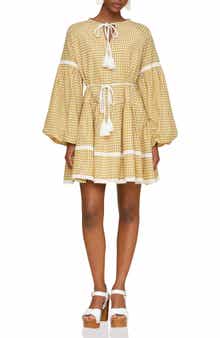 Avec Les Filles Gingham Print Long Sleeve Minidress