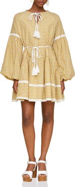 Avec Les Filles Gingham Print Long Sleeve Minidress