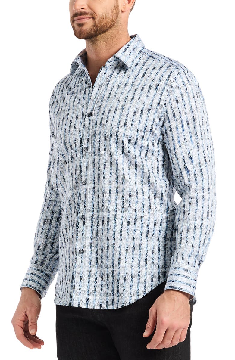 Robert Graham Wooster Stripe Stretch Cotton Button-Up Shirt, Alternate, color, White