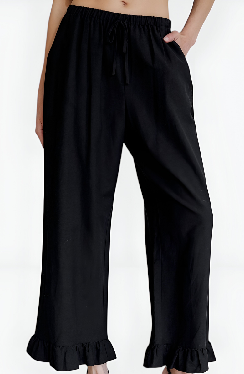 Modenaire Wide Leg Drawstring Pants with Ruffle Hem, Alternate, color,