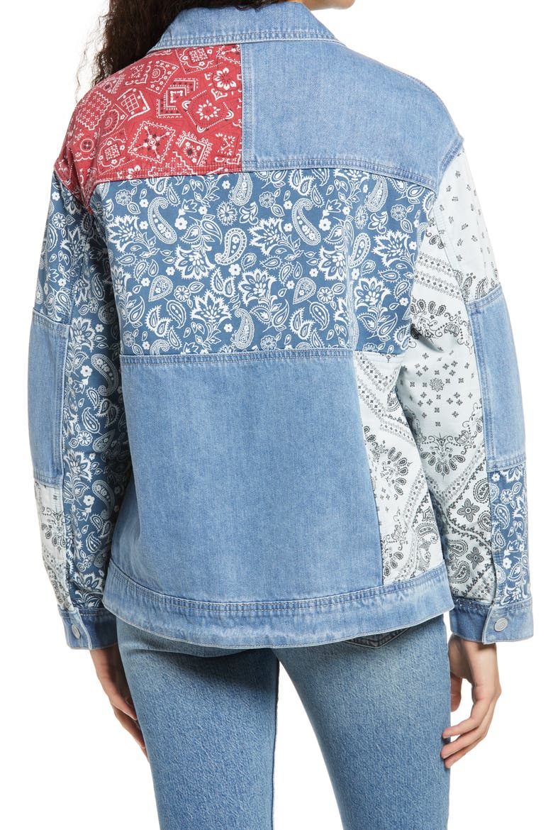 Bandana Patchwork Denim Jacket, Alternate, color, MEDIUM WASH