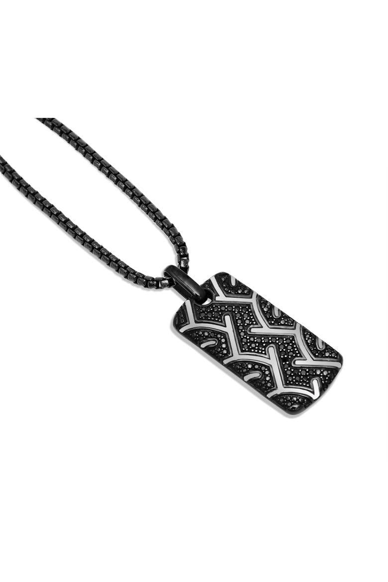American Muscle Tire Tread Silver & Black Diamond Tag Necklace, Alternate, color, Dark Grey