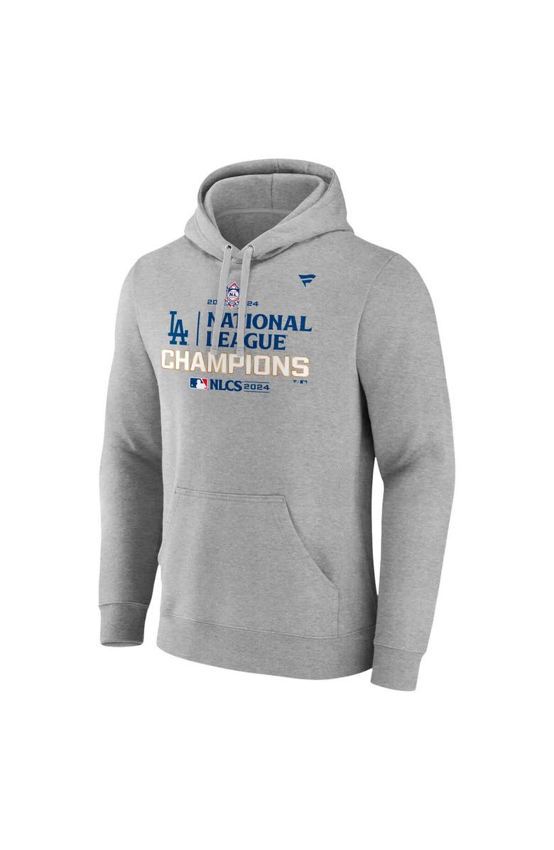 FANATICS Men's Fanatics Heather Gray Los Angeles Dodgers 2024 National League Champions Locker Room Pullover Hoodie, Alternate, color, 