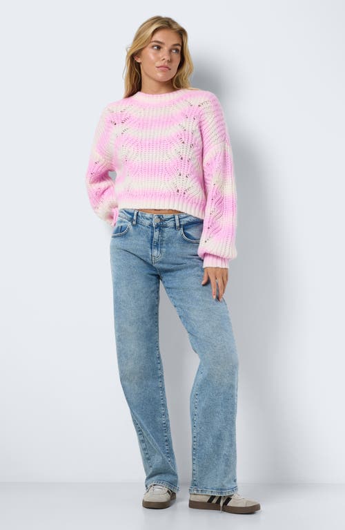 Noisy May Short Sleeve Ribbed Knit Top In Black And Cream Stripe In Bonbon Detail Ombre