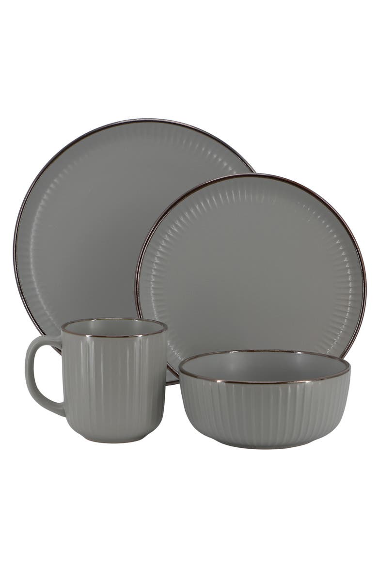 Leo 16 Piece Stoneware Dinnerware Set, Alternate, color, Dark Gray
