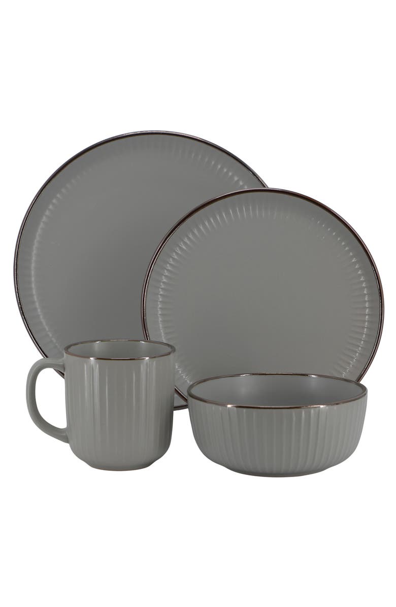 Elama Leo 16 Piece Stoneware Dinnerware Set, Alternate, color, Dark Gray