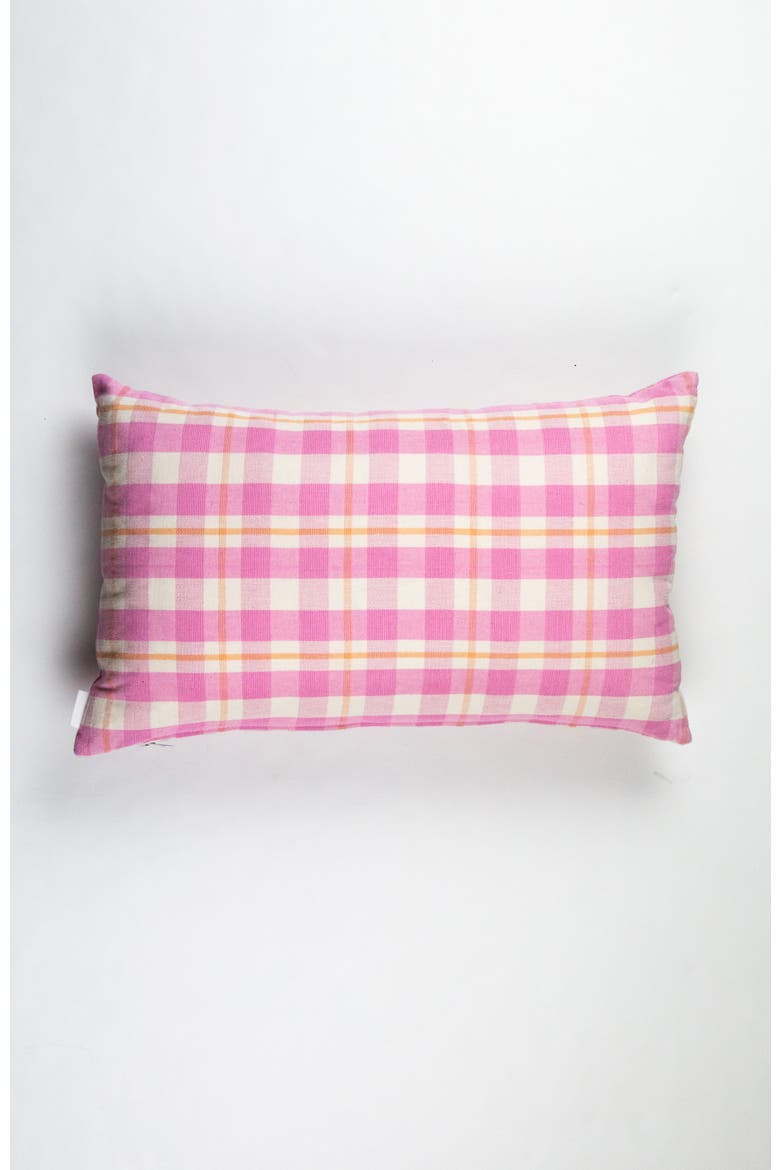 Handwoven Classic Gingham Rectangle Cotton Throw Pillow, Main, color, Pink