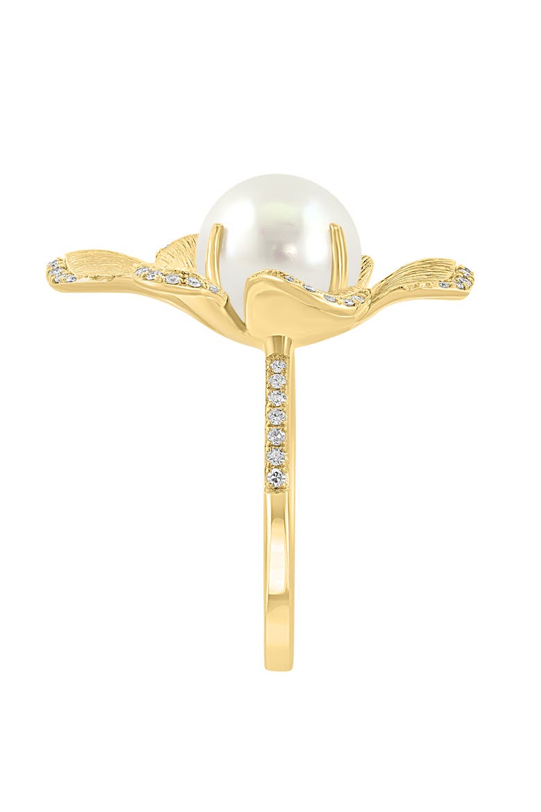 14K Yellow Gold Diamond Fresh Water Pearl Large Flower Ring, Alternate, color, 14K Gold