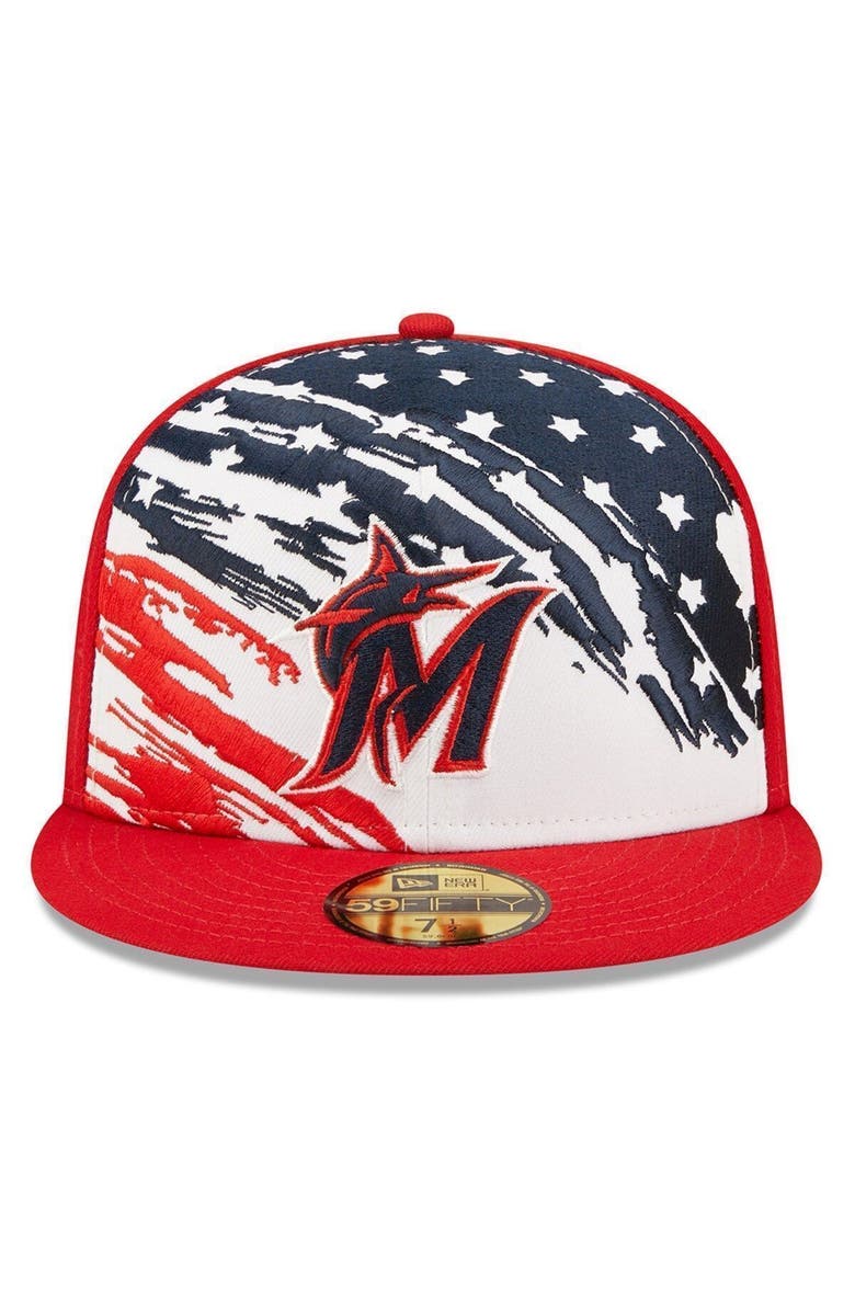 New Era Men's New Era Red Miami Marlins 2022 4th of July On-Field 59FIFTY Fitted Hat, Alternate, color, 