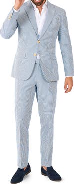 OppoSuits Daily Slim Fit Stripe Stretch Cotton Seersucker Suit