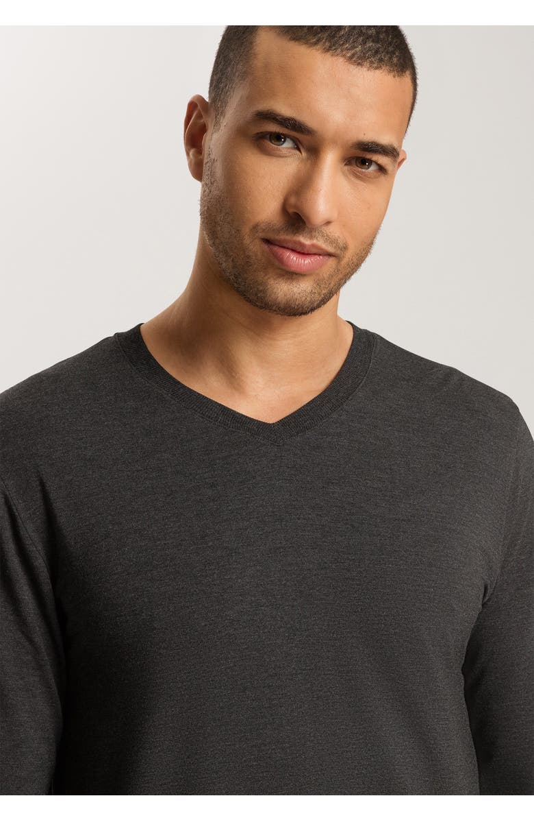 Hanro Casuals Long Sleeve V-Neck Top, Alternate, color, Caviar