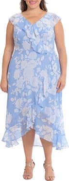 London Times Ruffle Wrap Maxi Dress