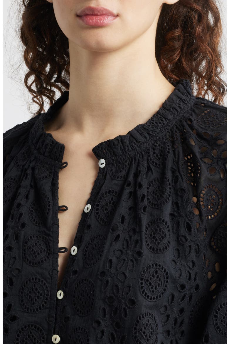 Alicia Embroidered Eyelet Organic Cotton Button-Up Shirt, Alternate, color, BLACK