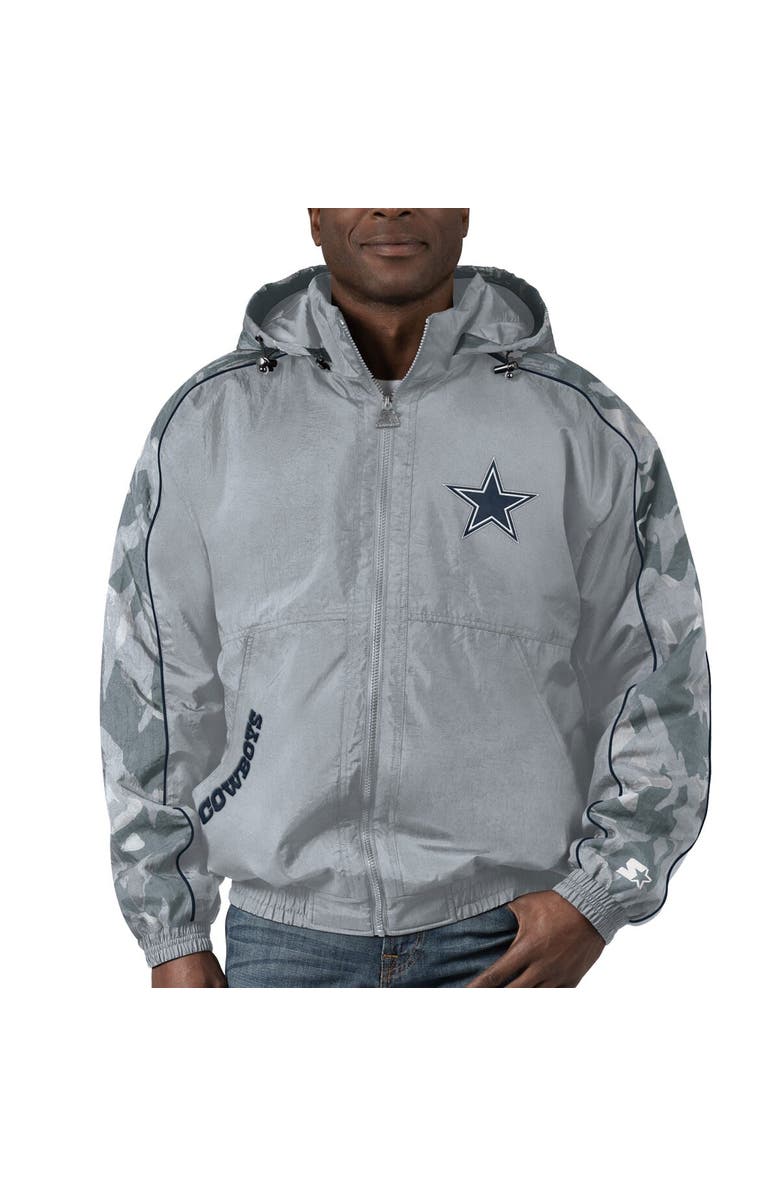 STARTER Men's Starter Silver Dallas Cowboys Throwback Thursday Night Lights Hoodie Full-Zip Jacket, Main, color, Silver