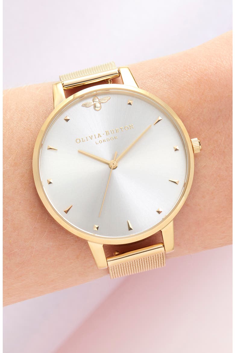 Queen Bee Mesh Strap Watch, 38mm, Alternate, color, GOLD/ BLUSH/ GOLD