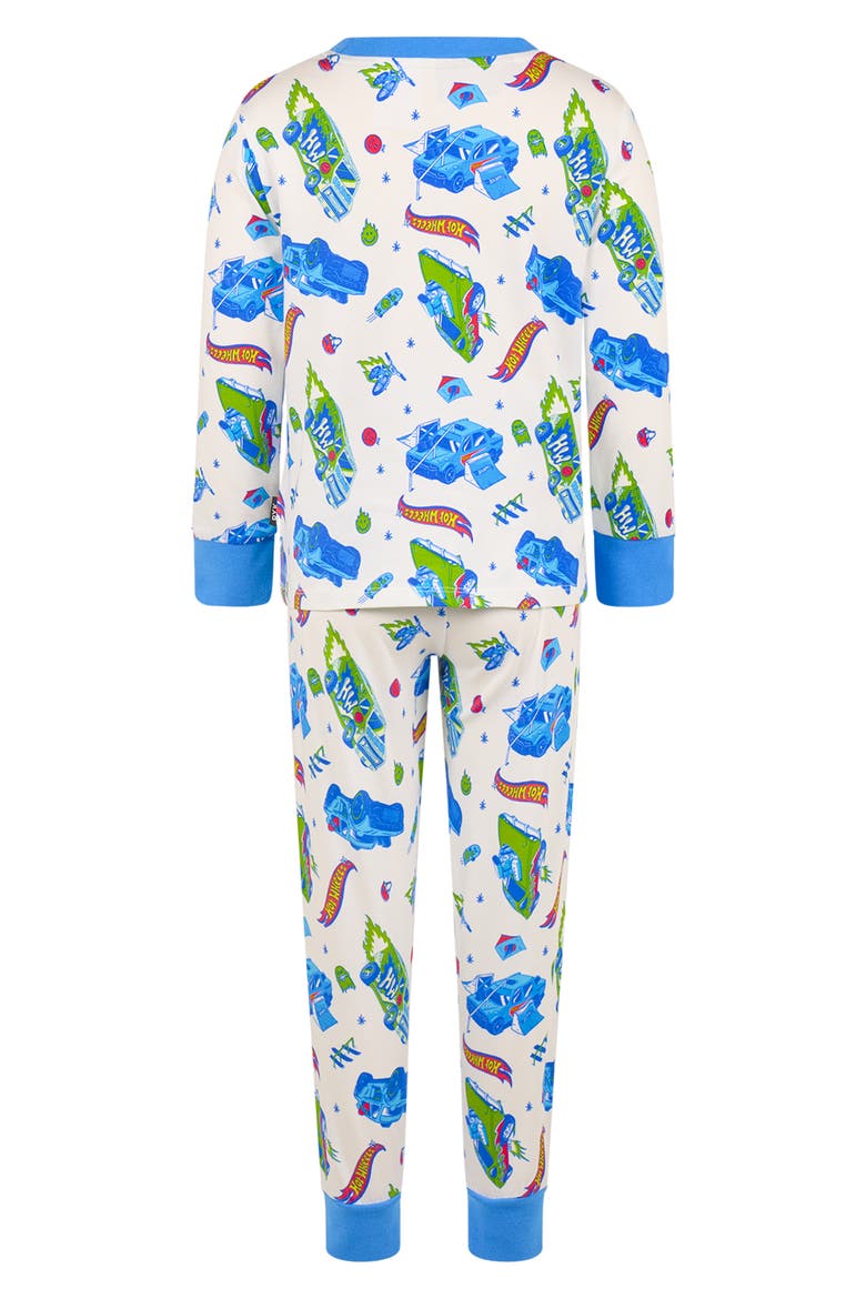 x Hot Wheels Kids' Push Your Limits Fitted Two-Piece Pajamas, Alternate, color, CREAM/ BLUE