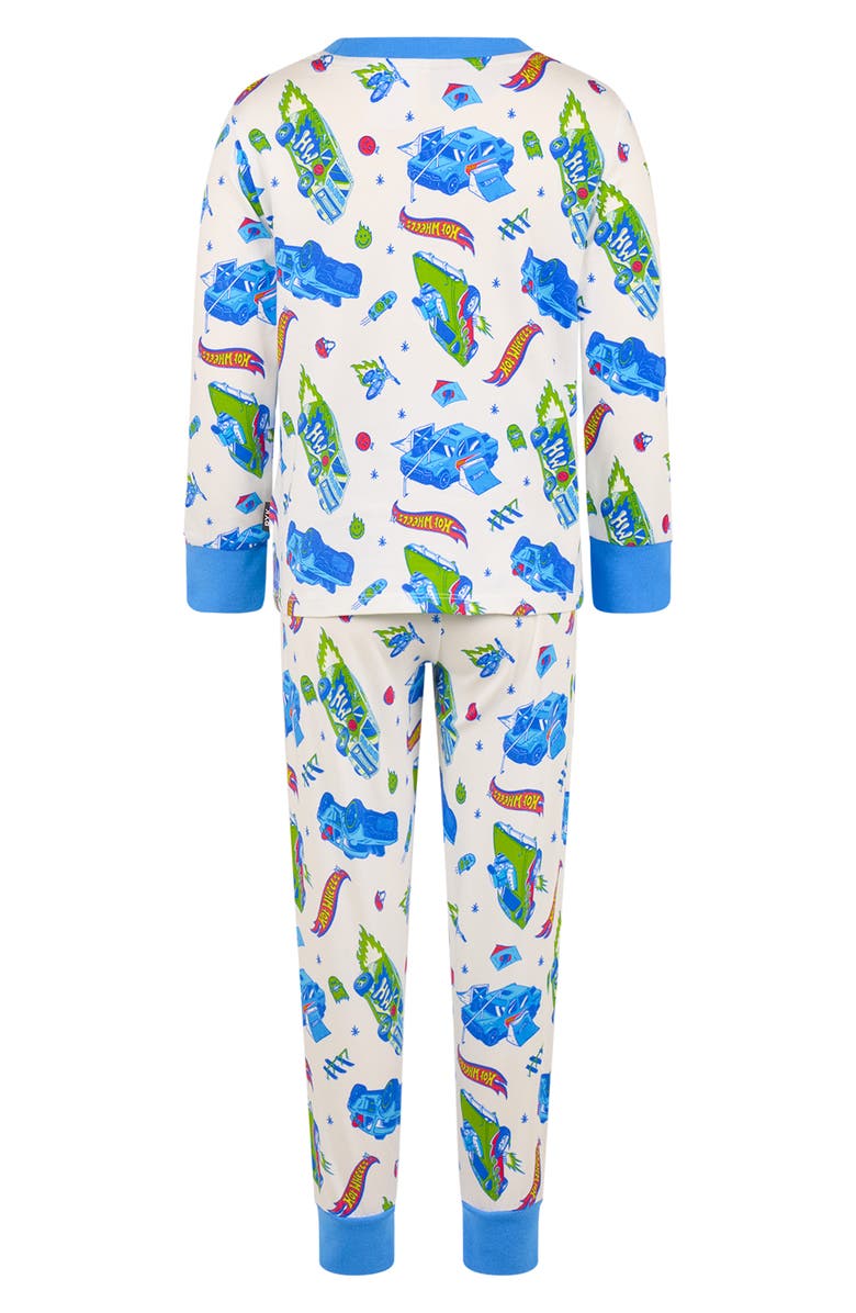 Rock Your Kid x Hot Wheels Kids' Push Your Limits Fitted Two-Piece Pajamas, Alternate, color, Cream/ Blue