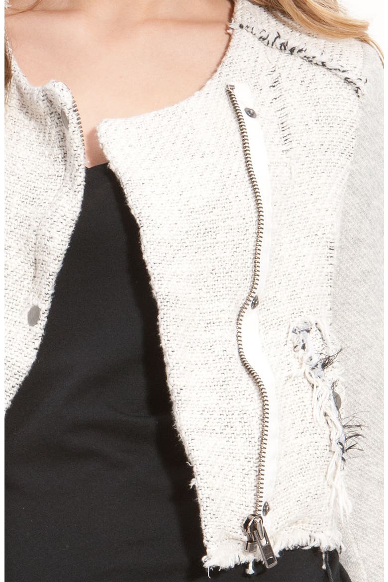 Cropped 'Tattered' Tweed Moto Jacket, Alternate, color, BLACK/ WHITE COMBO