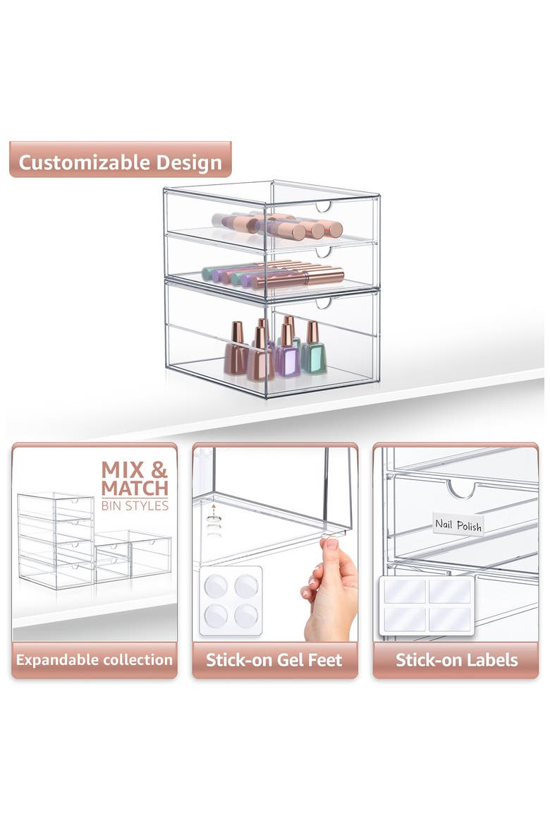 Clear Acrylic Three-Drawer Cosmetics Organizer, Alternate, color, CLEAR