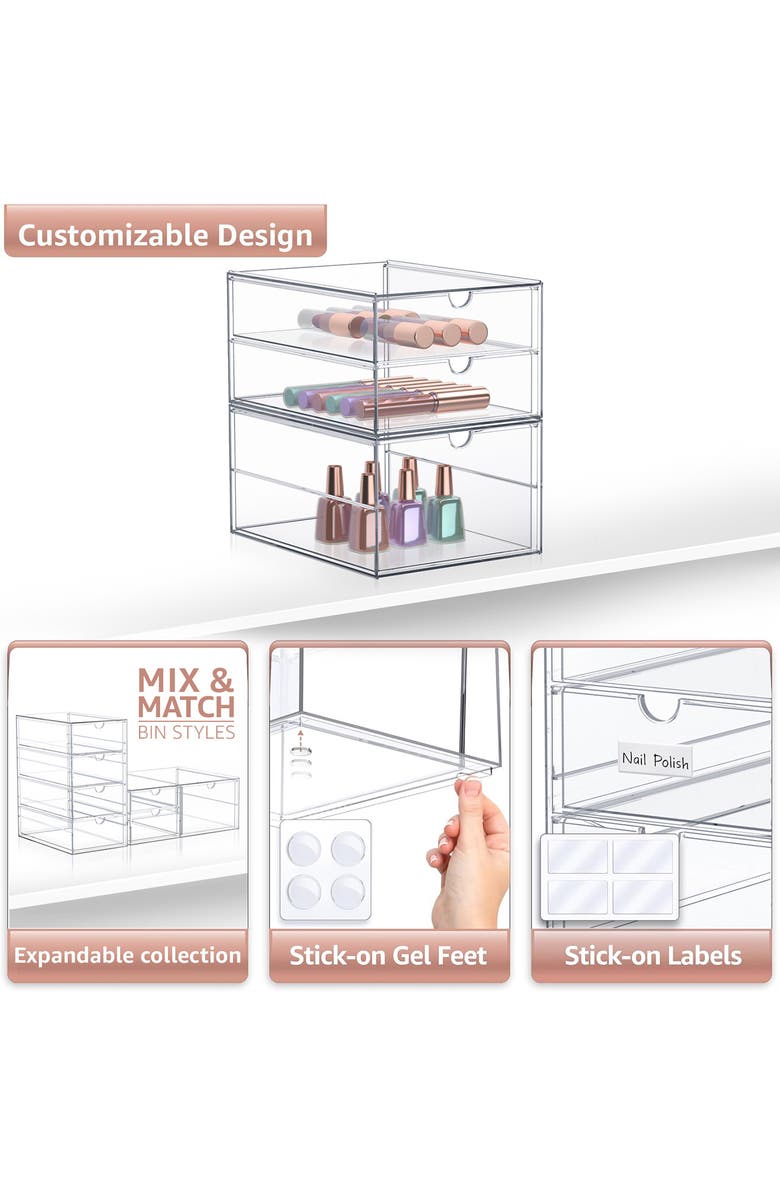 SORBUS Clear Acrylic Three-Drawer Cosmetics Organizer, Alternate, color, Clear