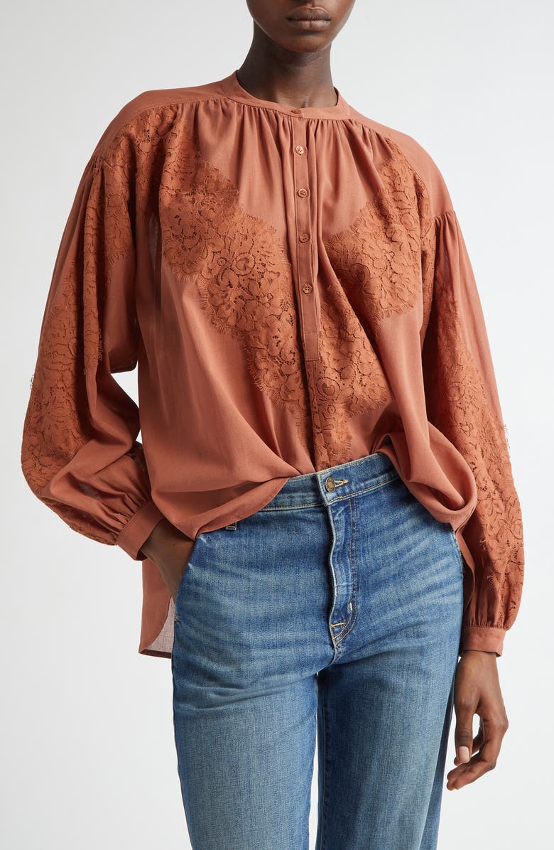 A.L.C. Elaine Lace Detail Cotton Button-Up Shirt, Main, color, 