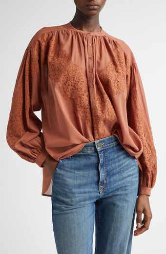 A.L.C. Elaine Lace Detail Cotton Button-Up Shirt