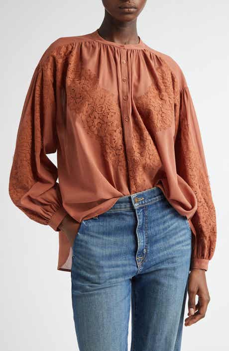 A.L.C. Elaine Lace Detail Cotton Button-Up Shirt