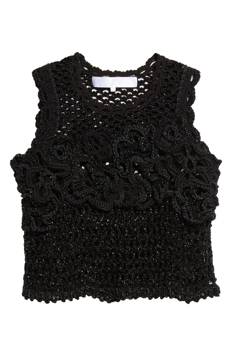 Tao Comme des Garçons Crop Crochet Flower Mesh Tank, Main, color, Black