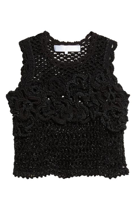 Crop Crochet Flower Mesh Tank