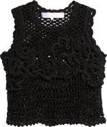 Tao Comme des Garçons Crop Crochet Flower Mesh Tank