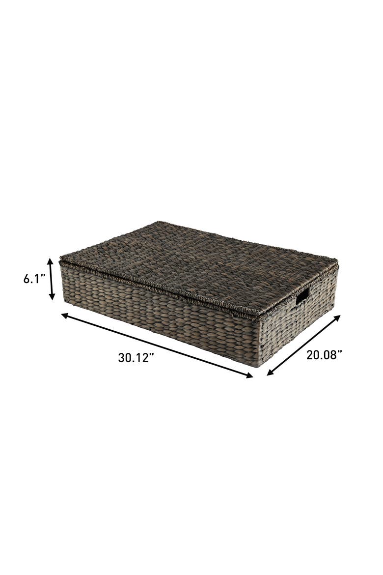 Holden 30" Classic Costal Hand-Woven Hyacinth Wicker Under Bed Storage Basket with Lid, Alternate, color, Black