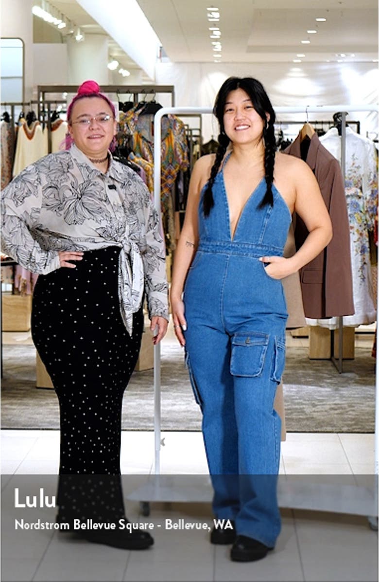 Zerah Denim Cargo Halter Jumpsuit, sales video thumbnail
