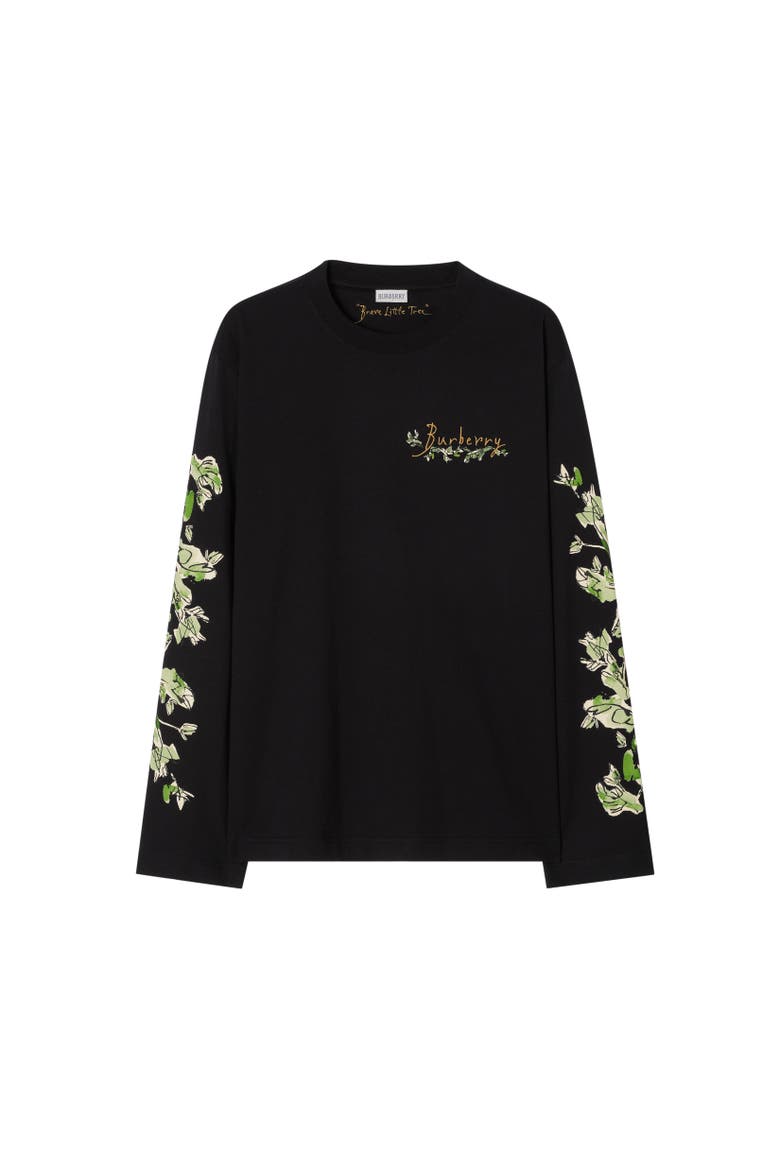 Long-sleeve Brave Little Tree Cotton T-shirt, Alternate, color, Black