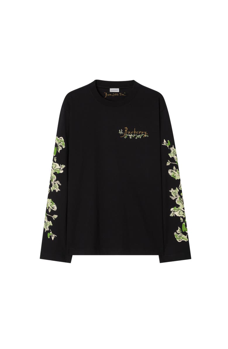 Burberry Long-sleeve Brave Little Tree Cotton T-shirt, Alternate, color, Black