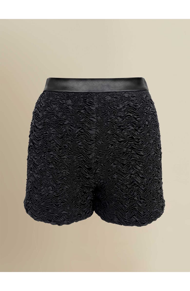 Contessa Mills Blair Whimsical Lambskin-Trimmed Novelty Shorts, Main, color, Black
