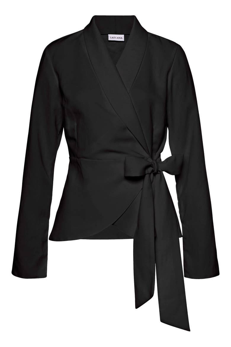 Lapel Wrap Blouse, Alternate, color, Black