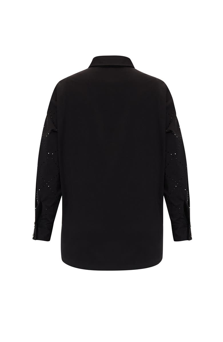 Exquise Stone Pattern Pocketless Long Sleeve Cotton Shirt, Alternate, color, Black
