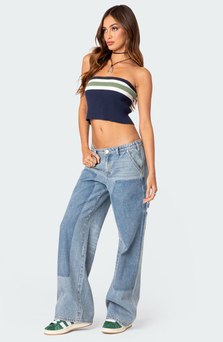 EDIKTED Cyprus Stripe Rib Tube Top, Alternate, color, Blue Mix