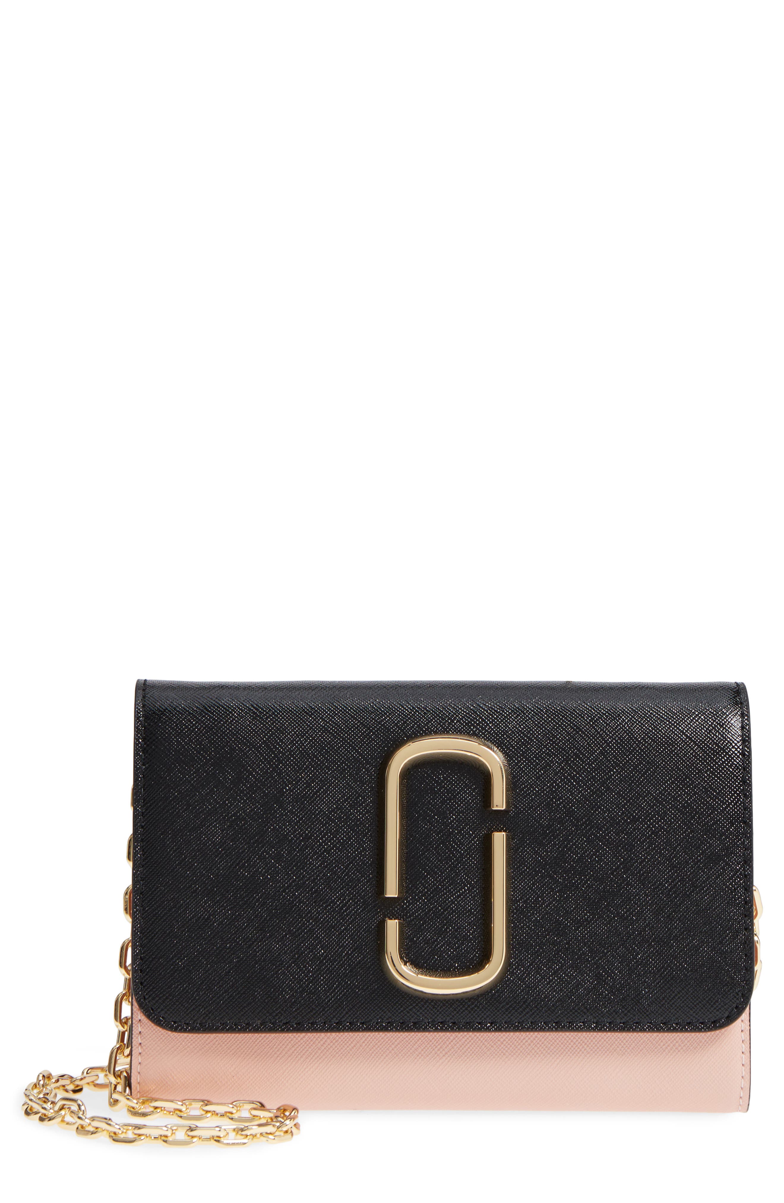 Snapshot Leather Wallet on a Chain, Main, color, BLACK/ ROSE