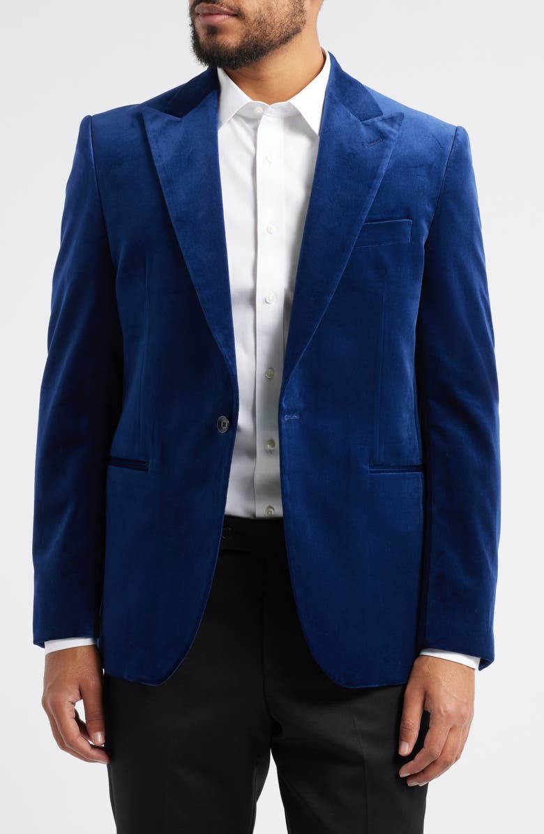 Jack Victor Erie Peaked Lapel Stretch Velvet Dinner Jacket, Main, color, 