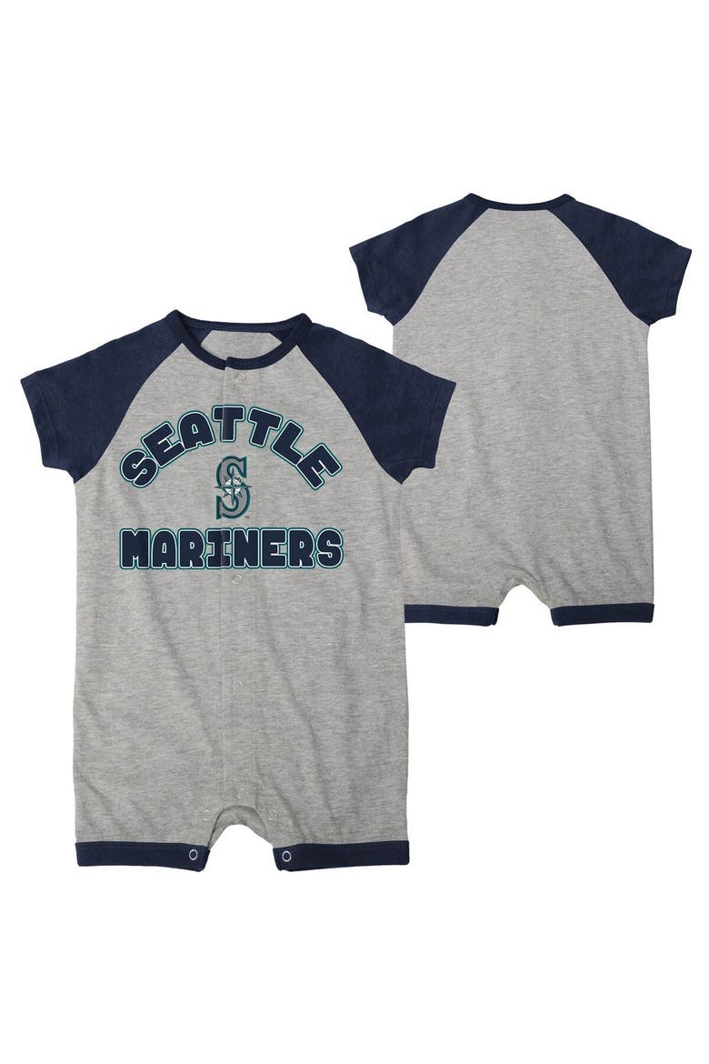 Infant  Heather Gray Seattle Mariners Extra Base Hit Raglan Full-Snap Romper, Main, color, Heather Gray