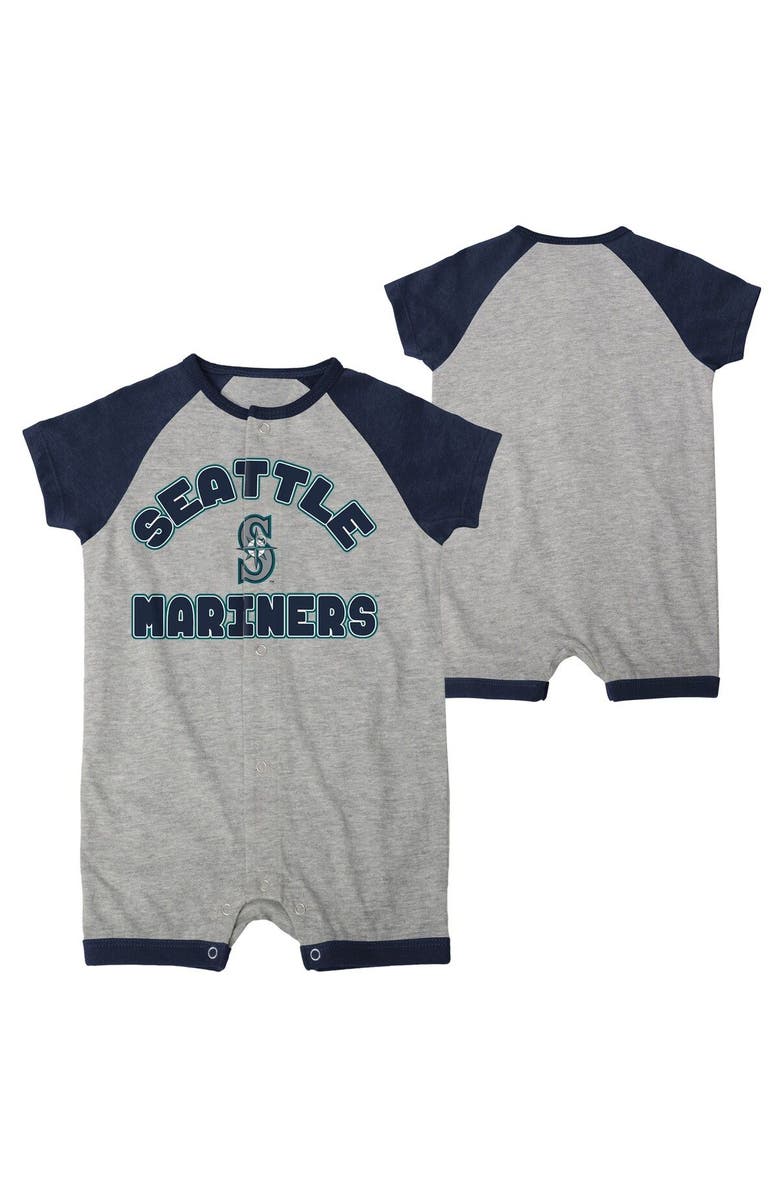 Outerstuff Infant Heather Gray Seattle Mariners Extra Base Hit Raglan Full-Snap Romper, Main, color, Heather Gray