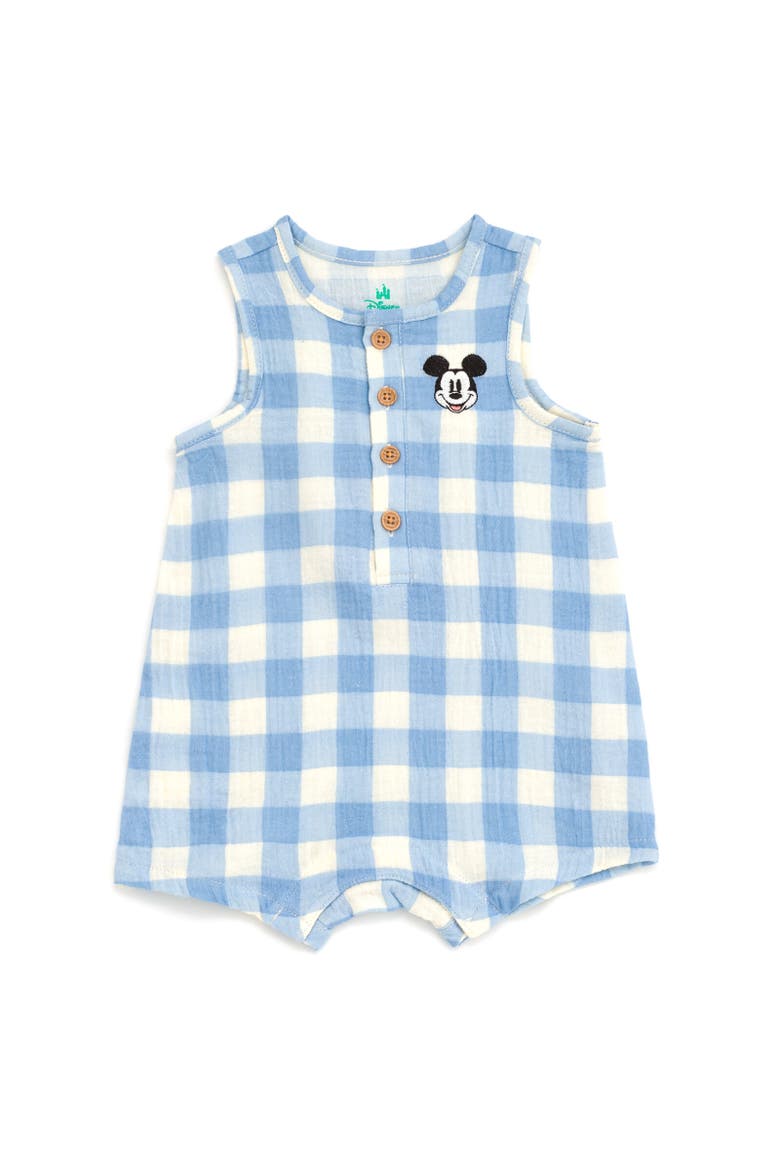 Mickey Mouse Baby Boys' Cotton Gauze Sleeveless Shorty Romper, Main, color, Light Blue Mickey