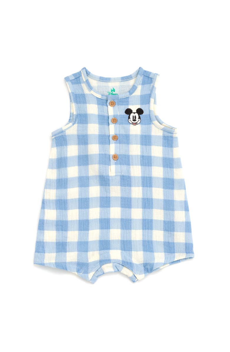 Disney Mickey Mouse Baby Boys' Cotton Gauze Sleeveless Shorty Romper, Main, color, Light Blue Mickey