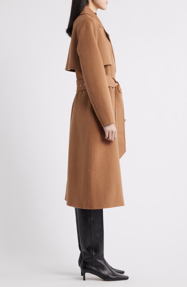 BCBGMAXAZRIA Houndstooth Double Face Belted Coat, Alternate, color, Camel